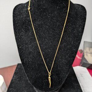 Vintage Gold tone Italian horn has an 18" chain. Made in Hong Kong. #40